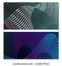 Wavy lines or ribbons. Multicolored striped gradient. Creative unusual background with abstract gradient wave lines for creating trendy banner, poster. Vector eps