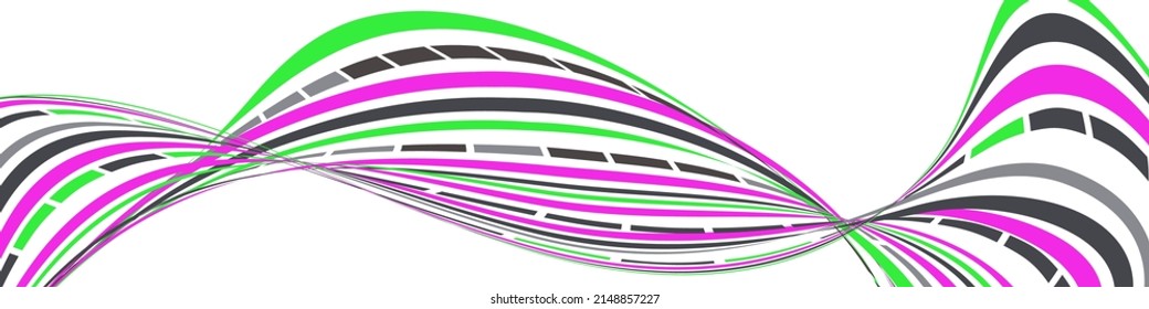 Wavy lines or ribbons. Multicolored striped. Creative unusual background with abstract wave lines for creating trendy banner, poster. Vector eps