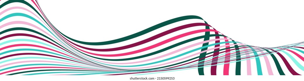 Wavy lines or ribbons. Multicolored striped. Creative unusual background with abstract wave lines for creating trendy banner, poster. Vector eps