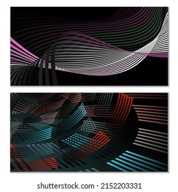 Wavy lines or ribbons. Multicolored striped gradient. Creative unusual background with abstract gradient wave lines for creating trendy banner, poster. Vector eps