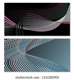 Líneas onduladas o cintas. Gradiente de rayas multicolor. Fondo creativo inusual con líneas de onda de gradiente abstracto para crear banner de moda, afiche. Pasos vectoriales