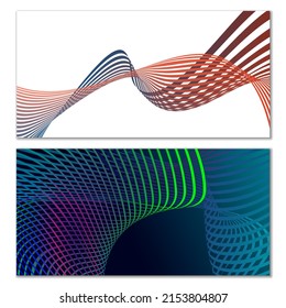 Flüchtige Linien oder Bänder. mehrfarbiger gestreifter Farbverlauf. Kreativer ungewöhnlicher Hintergrund mit abstrakten Farbverlauf-Wellenlinien zum Erstellen von trendigem Banner, Poster. Vektorpfäge