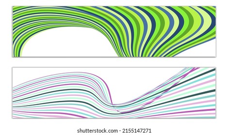 Wavy lines or ribbons. Multicolored striped gradient. Creative unusual background with abstract gradient wave lines for creating trendy banner, poster. Vector eps