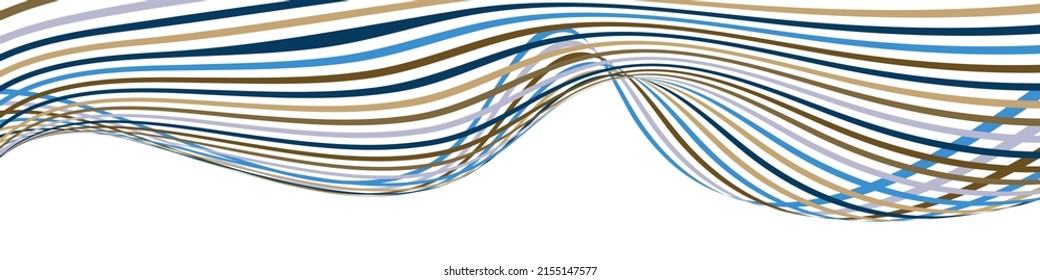 Wavy lines or ribbons. Multicolored striped. Creative unusual background with abstract wave lines for creating trendy banner, poster. Vector eps