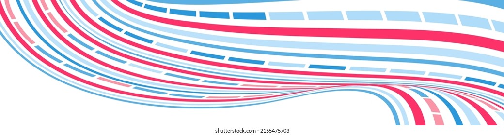Líneas onduladas o cintas. Tira multicolor. Creativo fondo inusual con líneas de onda abstractas para crear banner de moda, afiche. Pasos vectoriales