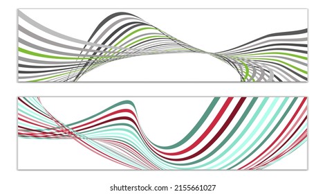 Wavy lines or ribbons. Multicolored striped gradient. Creative unusual background with abstract gradient wave lines for creating trendy banner, poster. Vector eps