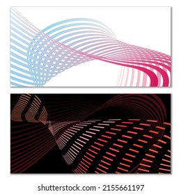 Wavy lines or ribbons. Multicolored striped gradient. Creative unusual background with abstract gradient wave lines for creating trendy banner, poster. Vector eps