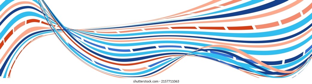 Wavy lines or ribbons. Multicolored striped. Creative unusual background with abstract wave lines for creating trendy banner, poster. Vector eps