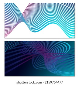 Wavy lines or ribbons. Multicolored striped gradient. Creative unusual background with abstract gradient wave lines for creating trendy banner, poster. Vector eps