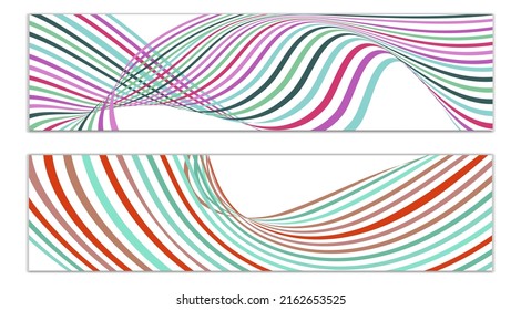 Wavy lines or ribbons. Multicolored striped gradient. Creative unusual background with abstract gradient wave lines for creating trendy banner, poster. Vector eps