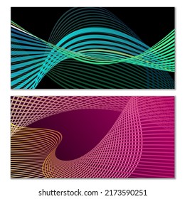 Líneas onduladas o cintas. Gradiente de rayas multicolor. Fondo creativo inusual con líneas de onda de gradiente abstracto para crear banner de moda, afiche. Pasos vectoriales