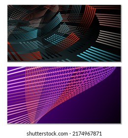 Líneas onduladas o cintas. Gradiente de rayas multicolor. Fondo creativo inusual con líneas de onda de gradiente abstracto para crear banner de moda, afiche. Pasos vectoriales