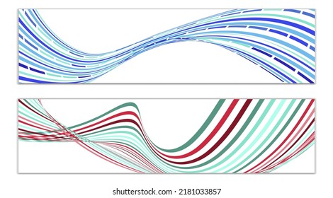 Wavy lines or ribbons. Multicolored striped gradient. Creative unusual background with abstract gradient wave lines for creating trendy banner, poster. Vector eps