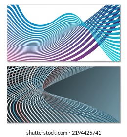 Flüchtige Linien oder Bänder. mehrfarbiger gestreifter Farbverlauf. Kreativer ungewöhnlicher Hintergrund mit abstrakten Farbverlauf-Wellenlinien zum Erstellen von trendigem Banner, Poster. Vektorpfäge