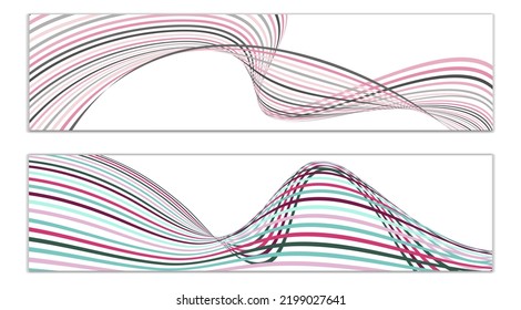 Wavy lines or ribbons. Multicolored striped gradient. Creative unusual background with abstract gradient wave lines for creating trendy banner, poster. Vector eps