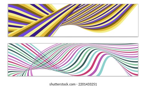 Wavy lines or ribbons. Multicolored striped gradient. Creative unusual background with abstract gradient wave lines for creating trendy banner, poster. Vector eps