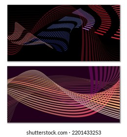 Wavy lines or ribbons. Multicolored striped gradient. Creative unusual background with abstract gradient wave lines for creating trendy banner, poster. Vector eps