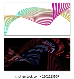 Wavy lines or ribbons. Multicolored striped gradient. Creative unusual background with abstract gradient wave lines for creating trendy banner, poster. Vector eps