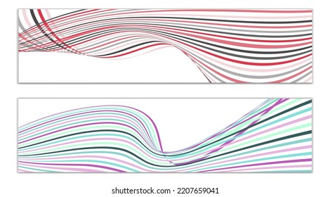 Wavy lines or ribbons. Multicolored striped gradient. Creative unusual background with abstract gradient wave lines for creating trendy banner, poster. Vector eps
