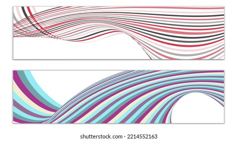Wavy lines or ribbons. Multicolored striped gradient. Creative unusual background with abstract gradient wave lines for creating trendy banner, poster. Vector eps