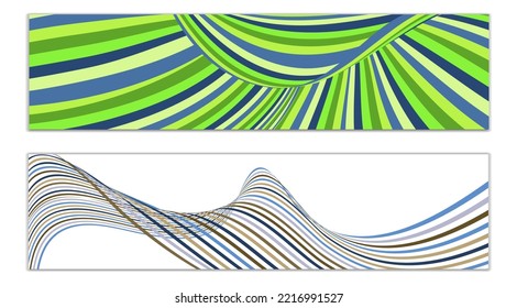 Wavy lines or ribbons. Multicolored striped gradient. Creative unusual background with abstract gradient wave lines for creating trendy banner, poster. Vector eps