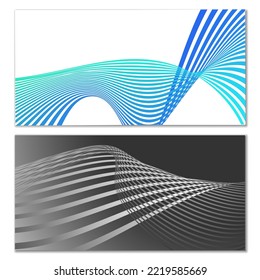 Líneas onduladas o cintas. Gradiente de rayas multicolor. Fondo creativo inusual con líneas de onda de gradiente abstracto para crear banner de moda, afiche. Pasos vectoriales