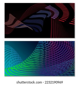 Wavy lines or ribbons. Multicolored striped gradient. Creative unusual background with abstract gradient wave lines for creating trendy banner, poster. Vector eps