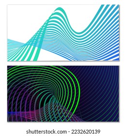 Wavy lines or ribbons. Multicolored striped gradient. Creative unusual background with abstract gradient wave lines for creating trendy banner, poster. Vector eps