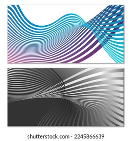 Wavy lines or ribbons. Multicolored striped gradient. Creative unusual background with abstract gradient wave lines for creating trendy banner, poster. Vector eps