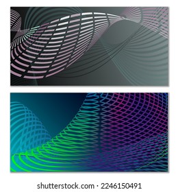Wavy lines or ribbons. Multicolored striped gradient. Creative unusual background with abstract gradient wave lines for creating trendy banner, poster. Vector eps
