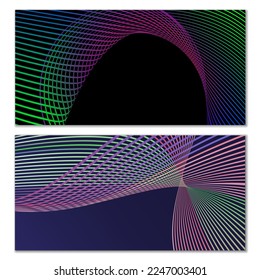 Líneas onduladas o cintas. Gradiente de rayas multicolor. Fondo creativo inusual con líneas de onda de gradiente abstracto para crear banner de moda, afiche. Pasos vectoriales