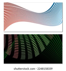 Wavy lines or ribbons. Multicolored striped gradient. Creative unusual background with abstract gradient wave lines for creating trendy banner, poster. Vector eps