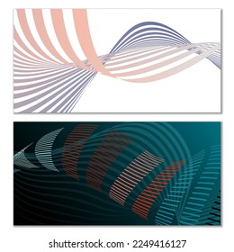 Wavy lines or ribbons. Multicolored striped gradient. Creative unusual background with abstract gradient wave lines for creating trendy banner, poster. Vector eps