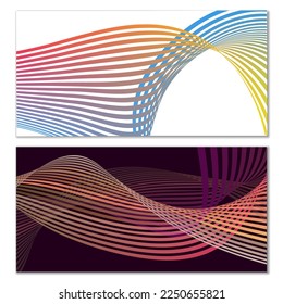 Wavy lines or ribbons. Multicolored striped gradient. Creative unusual background with abstract gradient wave lines for creating trendy banner, poster. Vector eps