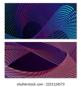 Líneas onduladas o cintas. Gradiente de rayas multicolor. Fondo creativo inusual con líneas de onda de gradiente abstracto para crear banner de moda, afiche. Pasos vectoriales