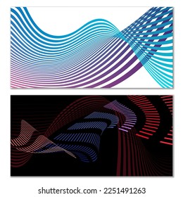 Líneas onduladas o cintas. Gradiente de rayas multicolor. Fondo creativo inusual con líneas de onda de gradiente abstracto para crear banner de moda, afiche. Pasos vectoriales