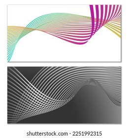 Wavy lines or ribbons. Multicolored striped gradient. Creative unusual background with abstract gradient wave lines for creating trendy banner, poster. Vector eps