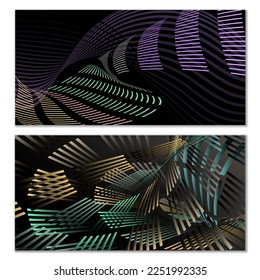 Wavy lines or ribbons. Multicolored striped gradient. Creative unusual background with abstract gradient wave lines for creating trendy banner, poster. Vector eps
