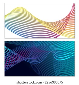 Wavy lines or ribbons. Multicolored striped gradient. Creative unusual background with abstract gradient wave lines for creating trendy banner, poster. Vector eps