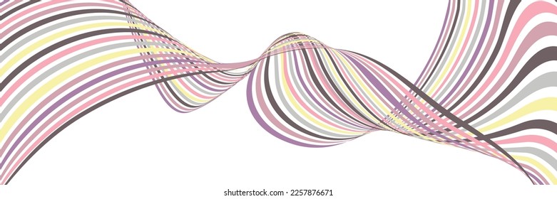 Wavy lines or ribbons. Multicolored striped gradient. Creative unusual background with abstract gradient wave lines for creating trendy banner, poster. Vector eps