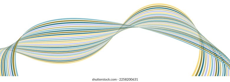 Wavy lines or ribbons. Multicolored striped gradient. Creative unusual background with abstract gradient wave lines for creating trendy banner, poster. Vector eps