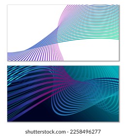 Wavy lines or ribbons. Multicolored striped gradient. Creative unusual background with abstract gradient wave lines for creating trendy banner, poster. Vector eps