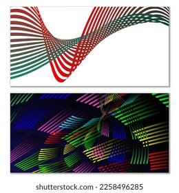Flüchtige Linien oder Bänder. mehrfarbiger gestreifter Farbverlauf. Kreativer ungewöhnlicher Hintergrund mit abstrakten Farbverlauf-Wellenlinien zum Erstellen von trendigem Banner, Poster. Vektorpfäge