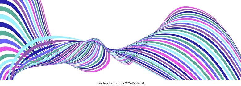 Wavy lines or ribbons. Multicolored striped gradient. Creative unusual background with abstract gradient wave lines for creating trendy banner, poster. Vector eps