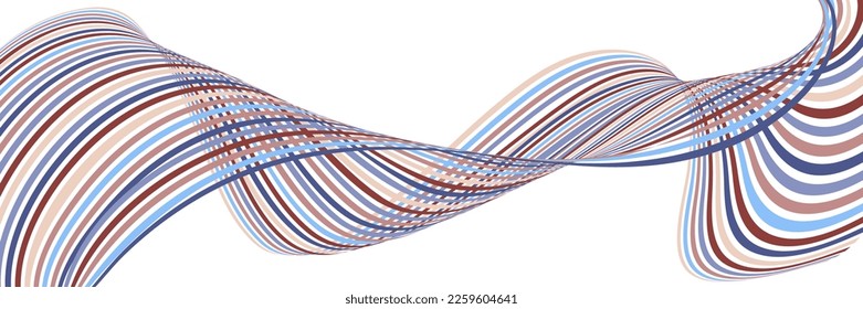 Wavy lines or ribbons. Multicolored striped gradient. Creative unusual background with abstract gradient wave lines for creating trendy banner, poster. Vector eps