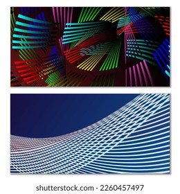 Líneas onduladas o cintas. Gradiente de rayas multicolor. Fondo creativo inusual con líneas de onda de gradiente abstracto para crear banner de moda, afiche. Pasos vectoriales