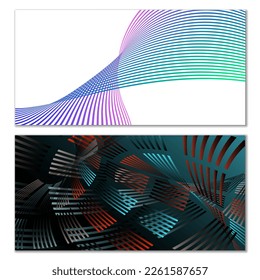 Wavy lines or ribbons. Multicolored striped gradient. Creative unusual background with abstract gradient wave lines for creating trendy banner, poster. Vector eps