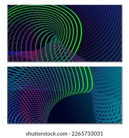 Líneas onduladas o cintas. Gradiente de rayas multicolor. Fondo creativo inusual con líneas de onda de gradiente abstracto para crear banner de moda, afiche. Pasos vectoriales