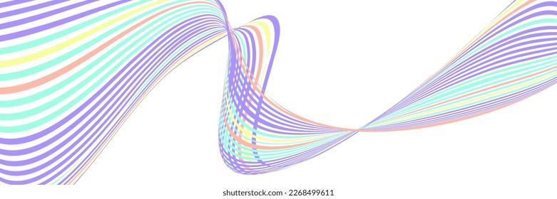 Wavy lines or ribbons. Multicolored striped gradient. Creative unusual background with abstract gradient wave lines for creating trendy banner, poster. Vector eps
