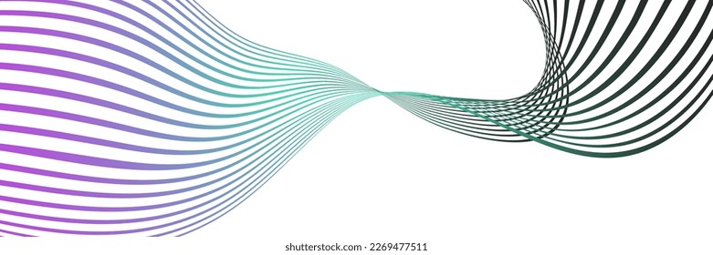 Wavy lines or ribbons. Multicolored striped gradient. Creative unusual background with abstract gradient wave lines for creating trendy banner, poster. Vector eps